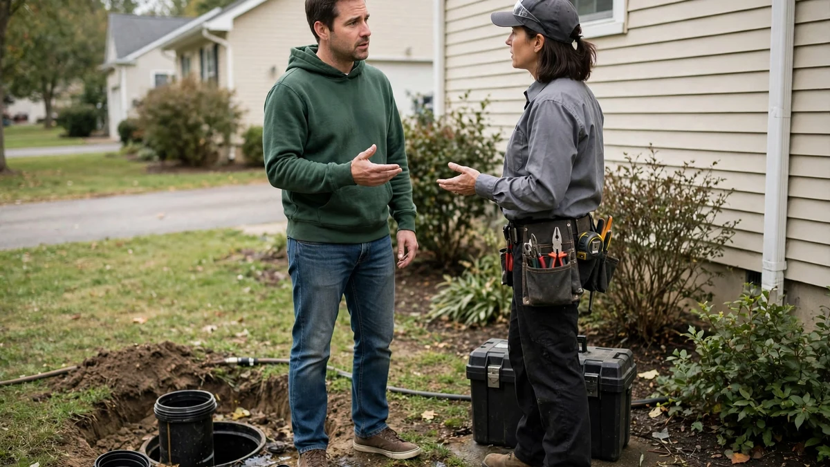 Homeowner reading about sewer line repair at home in Maine